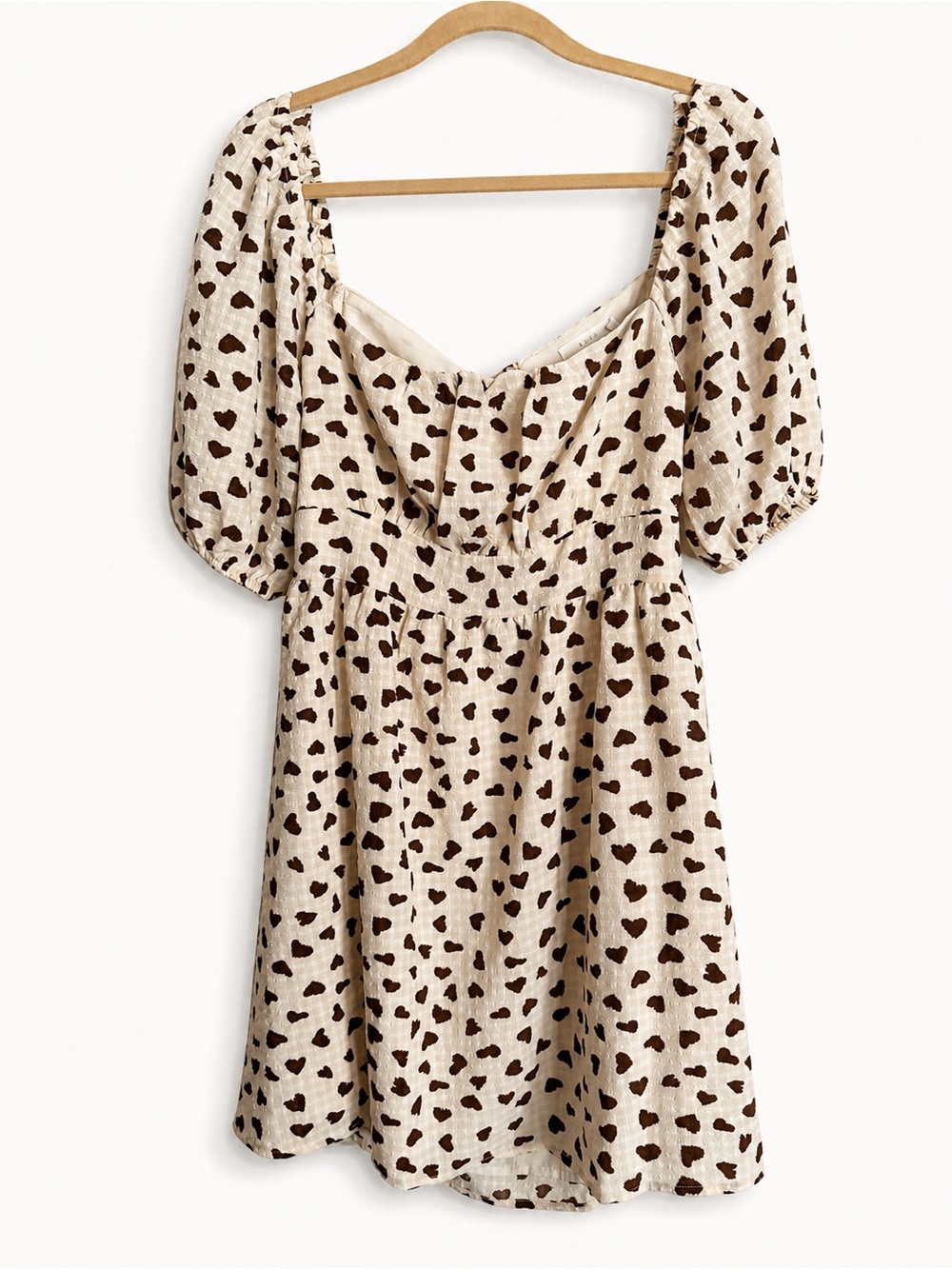 Lush Ivory Heart Print Mini Babydoll Dress XL Puff Sleeve Cottagecore